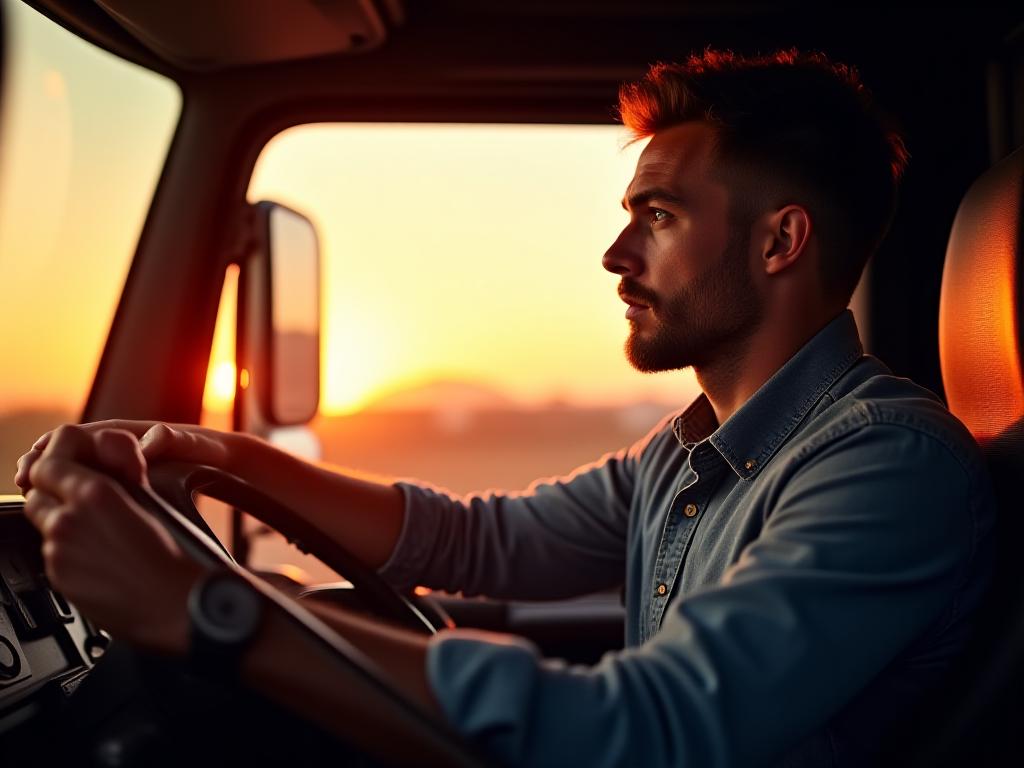 Professional truck driver looking ahead with confidence