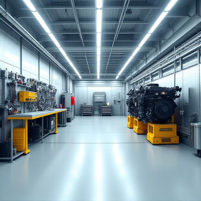 Pristine diesel mechanic workshop interior